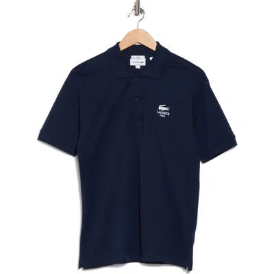 Lacoste Logo Embroidered Cotton Polo In Blue