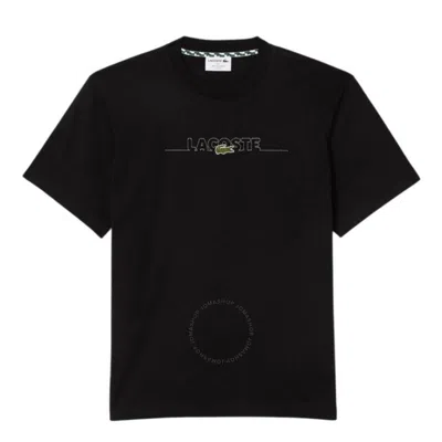Lacoste Logo Embroidered Cotton T-shirt In Black