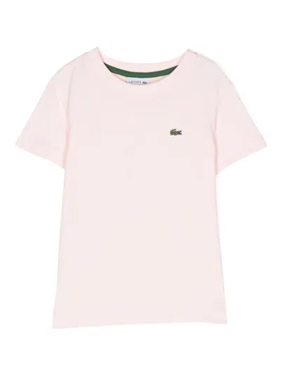 Lacoste Kids' Logo-embroidered Cotton T-shirt In Pink