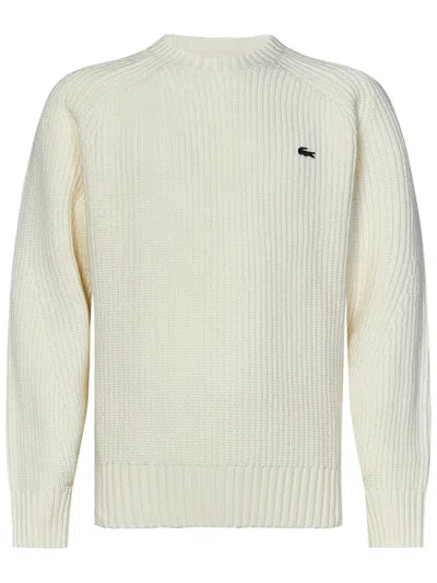 Lacoste Logo Embroidered Crewneck Knitted Jumper In White