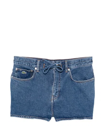Lacoste Logo-embroidered Denim Shorts In Blue