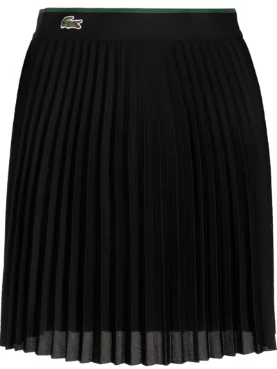 Lacoste Logo-embroidered Elasticated Pleated Miniskirt In Black