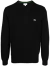Lacoste Logo-embroidered Fine-ribbed Jumper In Black