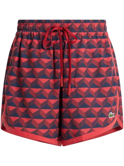 Lacoste Graphic-print Running Shorts In Red