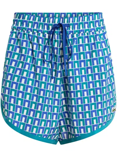 Lacoste Logo-embroidered Geometric-print Shorts In Blue