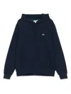 Lacoste Cotton Blend Fleece Pullover Hoodie In Blue
