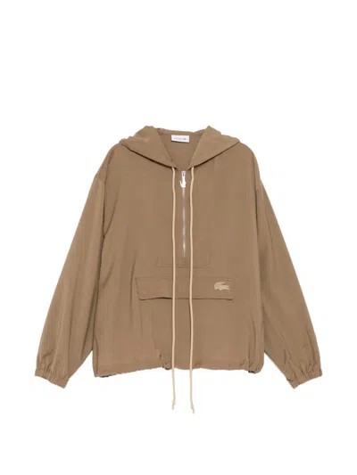Lacoste Logo-embroidered Hoodie In Brown