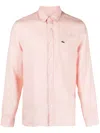 Lacoste Pink Linen Shirt With Straight Cut Collar In Pink