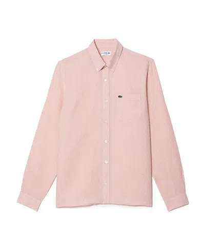 Lacoste Light Linen Shirt In Pink