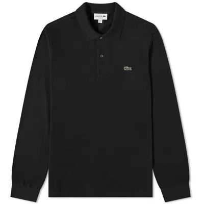 Lacoste Logo Embroidered Long-sleeved Polo Shirt In Black