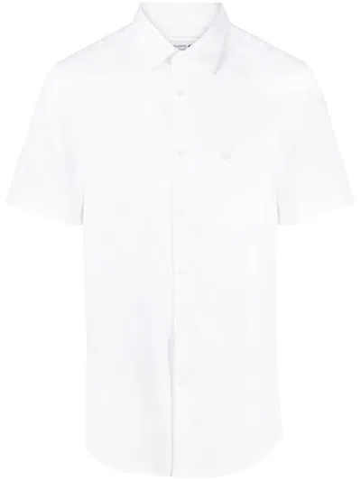 Lacoste Logo-embroidered Short-sleeve Cotton Shirt In White