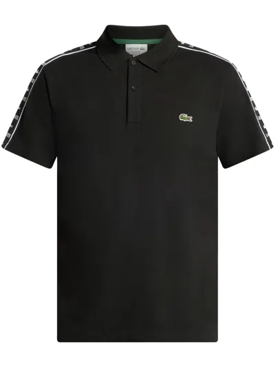 Lacoste Logo-embroidered Side-stripe Polo Shirt In Black