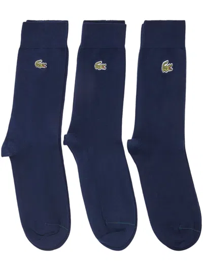 Lacoste Logo-embroidered Socks (pack Of Three) In Blue