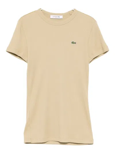 Lacoste Logo-embroidered T-shirt In Brown