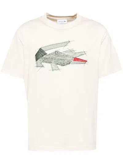 Lacoste Logo-embroidered T-shirt In Neutrals