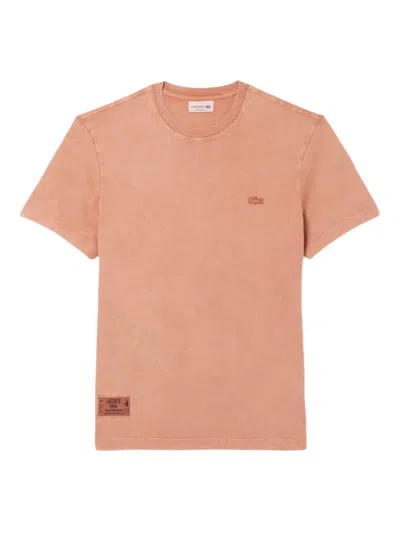 Lacoste Washed Effect Heavy Jersey T-shir In Pink
