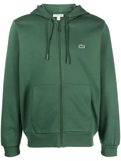 Lacoste Logo-patch Drawstring Hoodie In Green