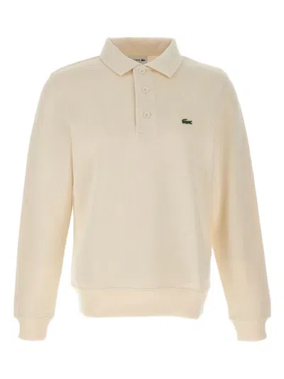 Lacoste Logo-embroidery Long-sleeve Polo Shirt In Neutral