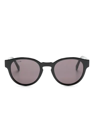 Lacoste Logo-engraved Round-frame Sunglasses In Black