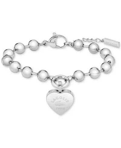 Lacoste Logo Heart Beaded Bracelet In Silver