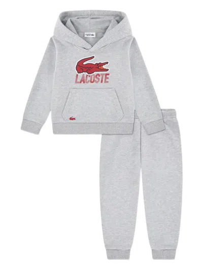 Lacoste Kids' Logo Hooded Tracksuit In Gray