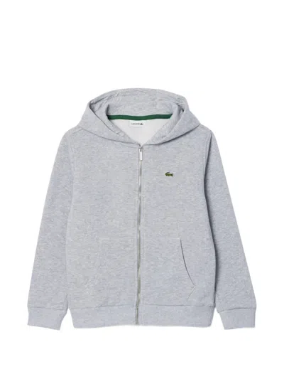 Lacoste Kids' Logo Hooded Zip Sweatshirt In Gray