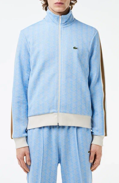 Lacoste Logo Monogram Stripe Track Jacket In Croissant/ Cookie