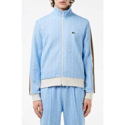 Lacoste Logo Monogram Stripe Track Jacket In Phoenix Blue/flour