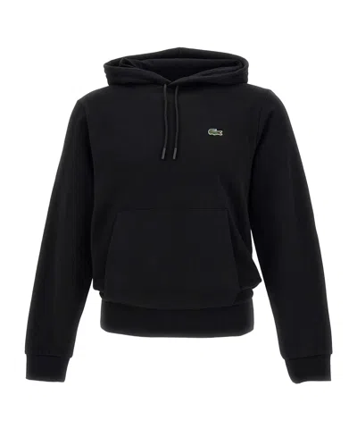 Lacoste Logo-patch Cotton Hoodie In Black