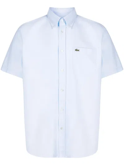 Lacoste Logo-patch Cotton Shirt In Blue