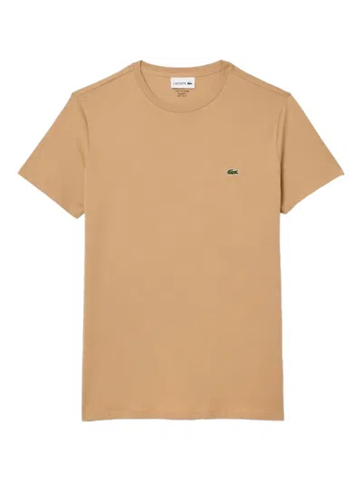 Lacoste Logo-patch Cotton T-shirt In Brown