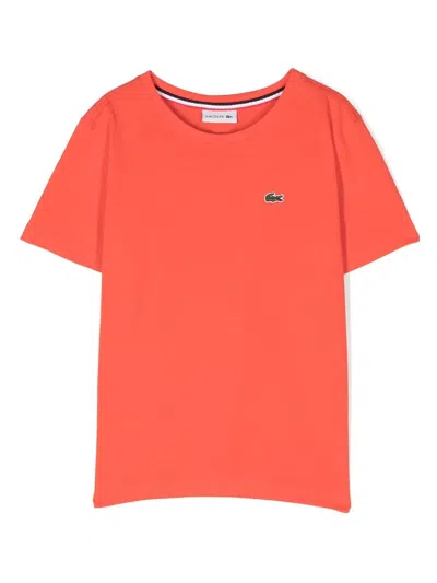 Lacoste Logo-patch Cotton T-shirt In Orange