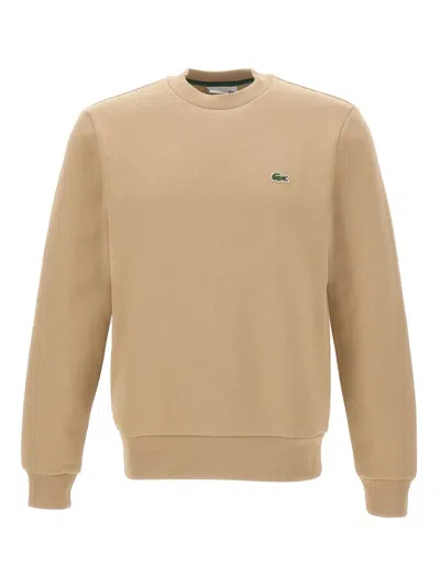 Lacoste Logo-patch Crew-neck Sweatshirt In Neutral