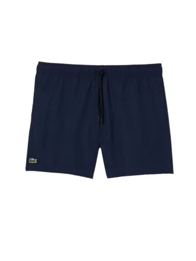 Lacoste Logo Patch Drawstring Swim Shorts In Blue