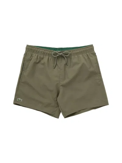 Lacoste Logo Patch Drawstring Swim Shorts In Military
