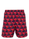 Lacoste Logo-patch Geometric-pattern Swim Shorts In Red