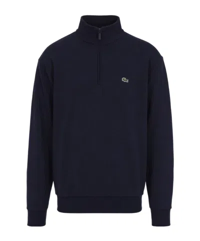 Lacoste Logo Patch Half-zip Sweatshirt In Blue