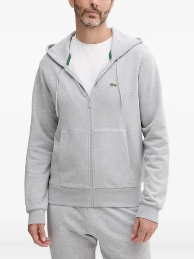 Lacoste Logo-patch Hoodie In Gray