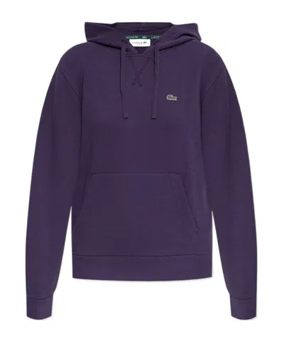Lacoste Logo-patch Hoodie In Purple
