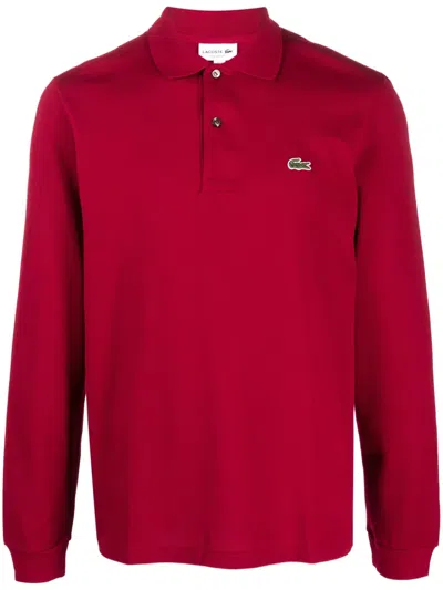 Lacoste Logo-patch Long-sleeve Cotton Polo Shirt In Red