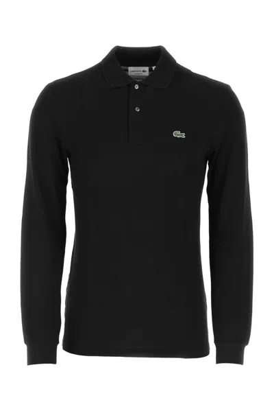 Lacoste Logo Long-sleeved Polo Shirt In Black
