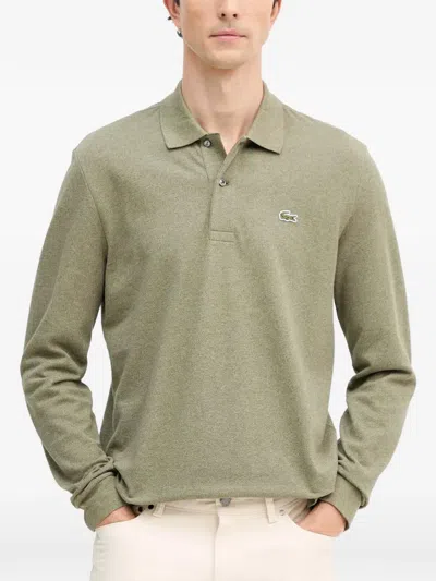 Lacoste Logo-patch Long-sleeves Polo Shirt In Green