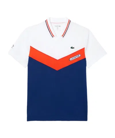 Lacoste Logo-patch Panelled Polo Shirt In White