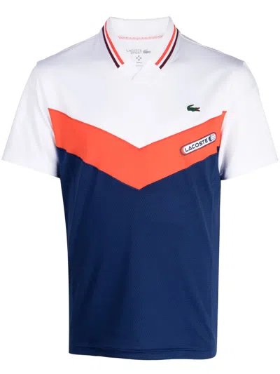Lacoste Logo-patch Panelled Polo Shirt In White