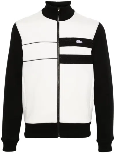 Lacoste Logo-patch Panelled Zip-up Sweatshirt In White