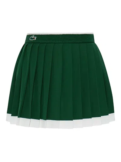 Lacoste Logo-patch Pleated Skirt In Green