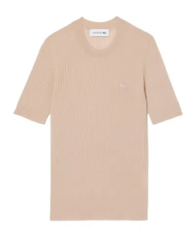 Lacoste Logo Patch Ribbed T-shirt In Neutral