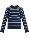 Lacoste Stripe Knit Jumper Navy In Blue