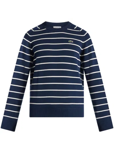 LACOSTE LOGO-PATCH STRIPED COTTON JUMPER