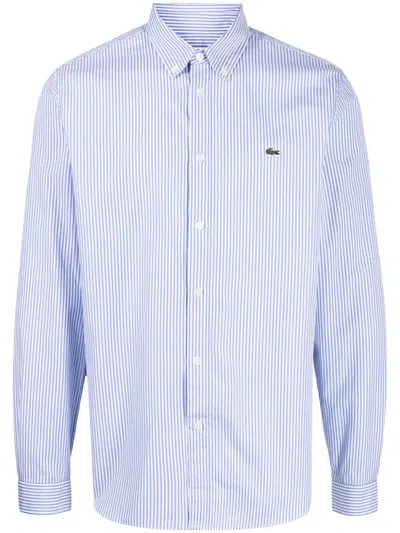 Lacoste Crocodile Logo-patch Plaid Shirt In Blue